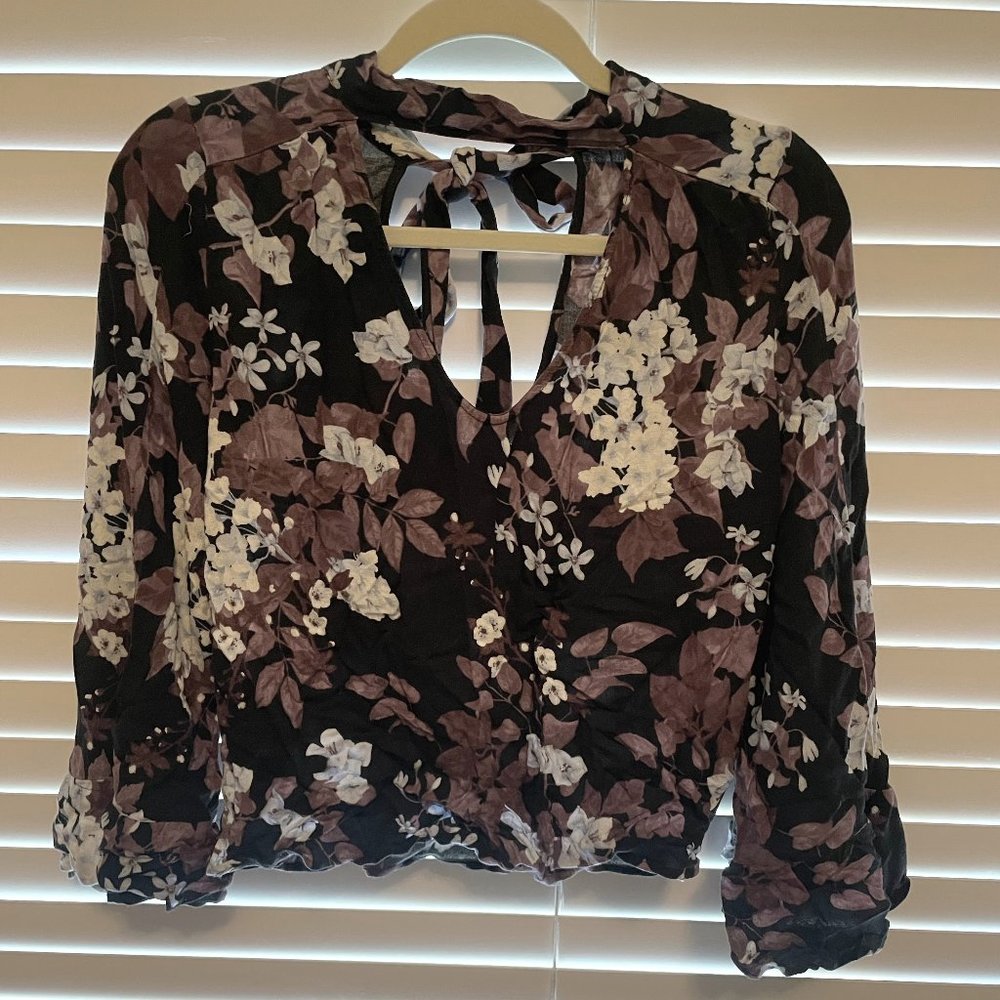 American Eagle Floral Bell Sleeve Shirt with Back Tie